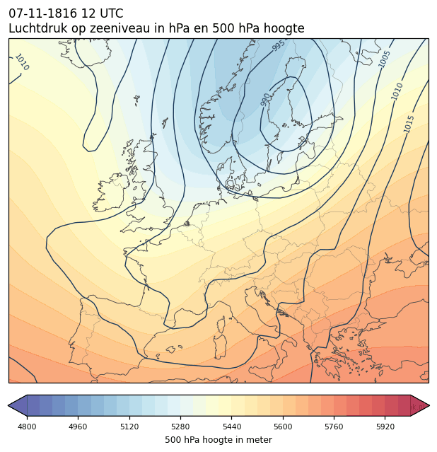 Weerkaart van 7 november 1816 om 12 UTC