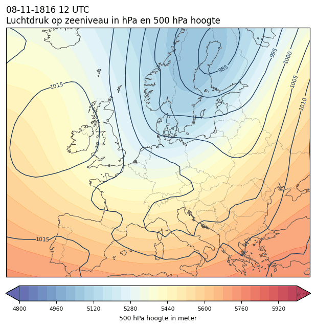 Weerkaart van 8 november 1816 om 12 UTC