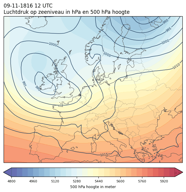 Weerkaart van 9 november 1816 om 12 UTC