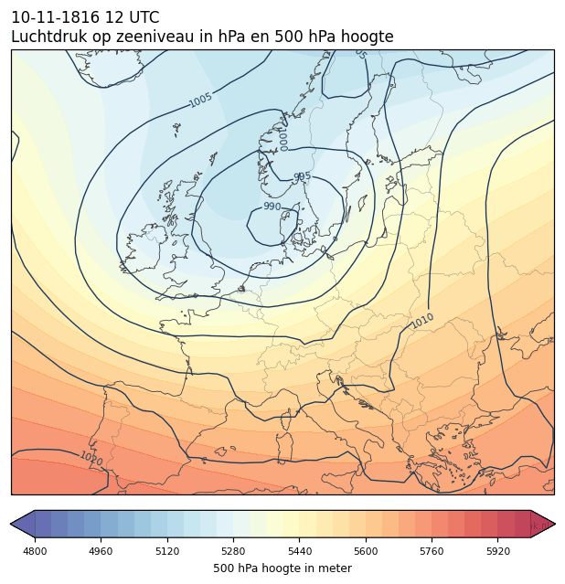 Weerkaart van 10 november 1816 om 12 UTC