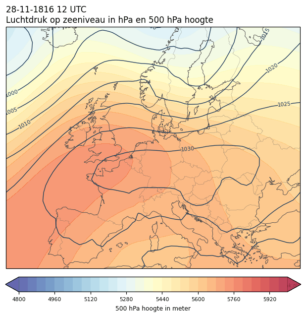 Weerkaart van 28 november 1816 om 12 UTC