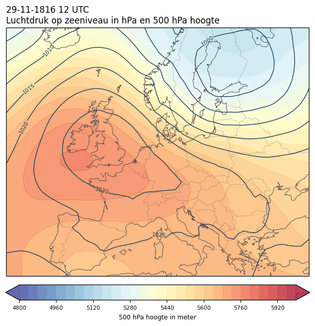 Weerkaart van 29 november 1816 om 12 UTC