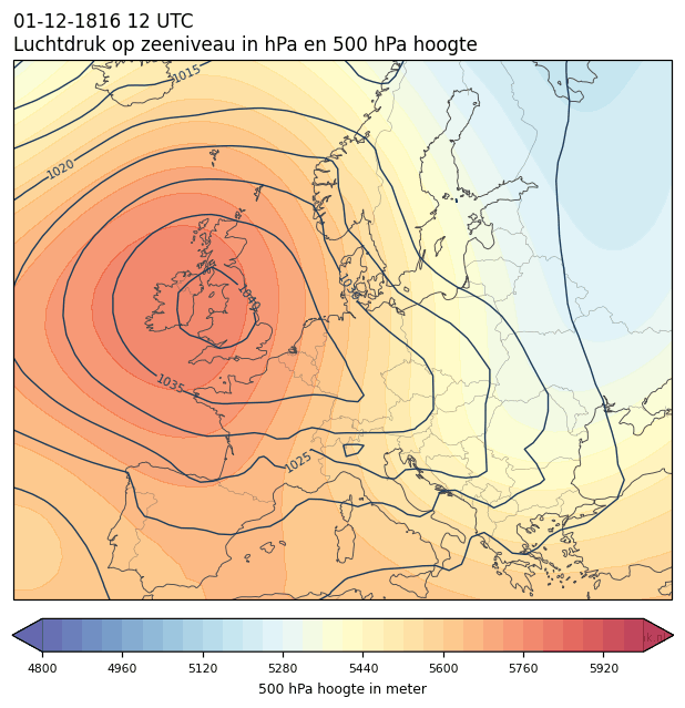 Weerkaart van 1 december 1816 om 12 UTC