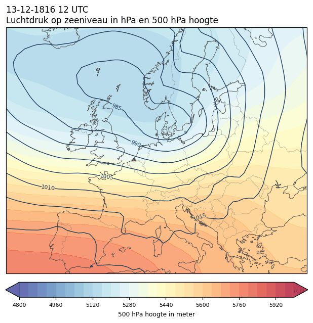 Weerkaart van 13 december 1816 om 12 UTC