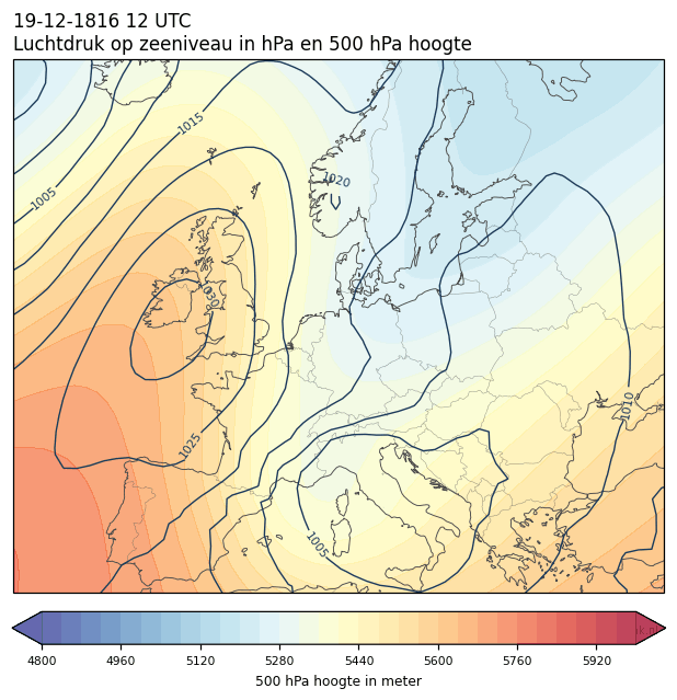 Weerkaart van 19 december 1816 om 12 UTC