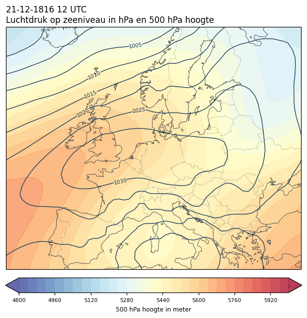 Weerkaart van 21 december 1816 om 12 UTC
