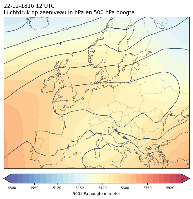 Weerkaart van 22 december 1816 om 12 UTC