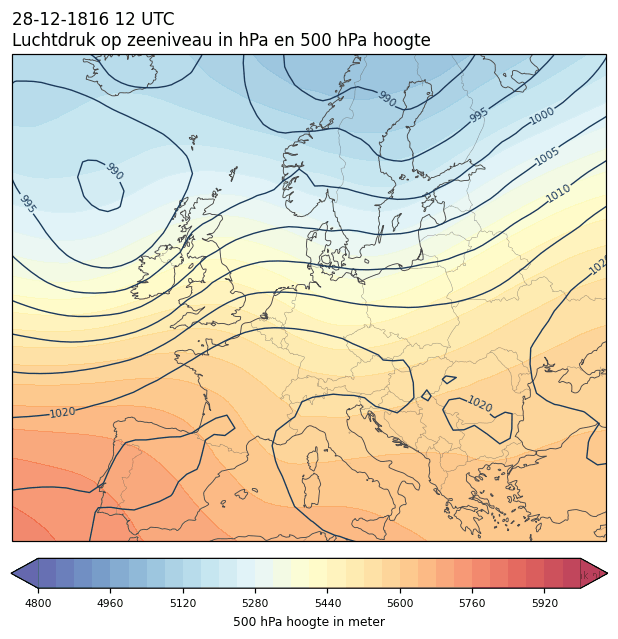Weerkaart van 28 december 1816 om 12 UTC