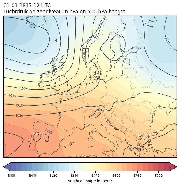 Weerkaart van 1 januari 1817 om 12 UTC