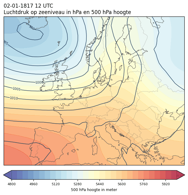 Weerkaart van 2 januari 1817 om 12 UTC