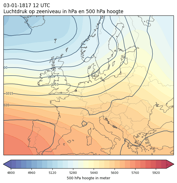 Weerkaart van 3 januari 1817 om 12 UTC