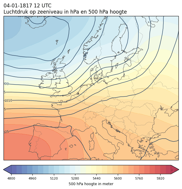 Weerkaart van 4 januari 1817 om 12 UTC