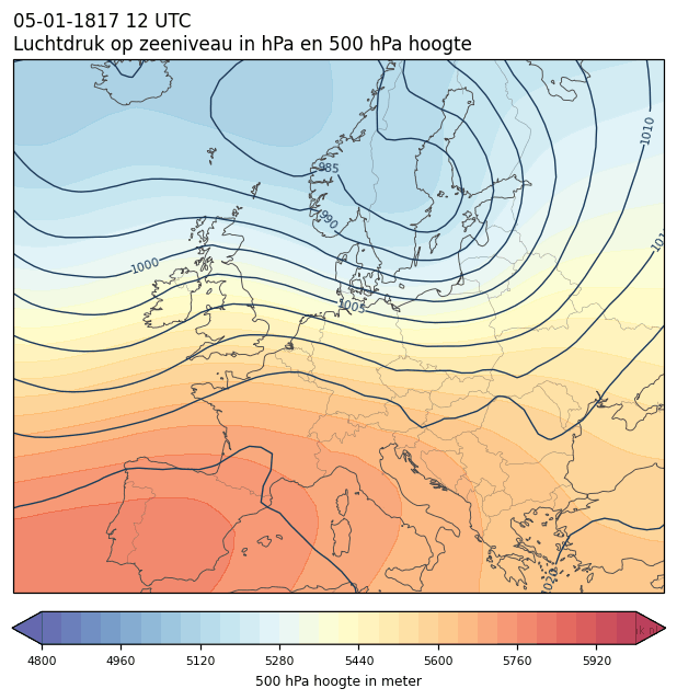 Weerkaart van 5 januari 1817 om 12 UTC