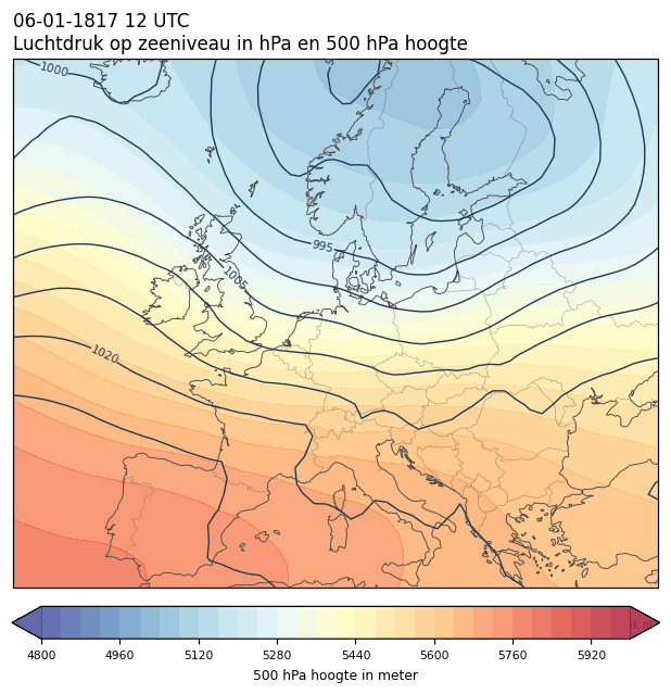 Weerkaart van 6 januari 1817 om 12 UTC