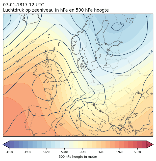 Weerkaart van 7 januari 1817 om 12 UTC