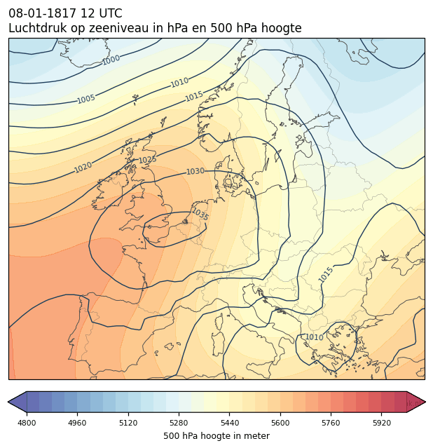 Weerkaart van 8 januari 1817 om 12 UTC