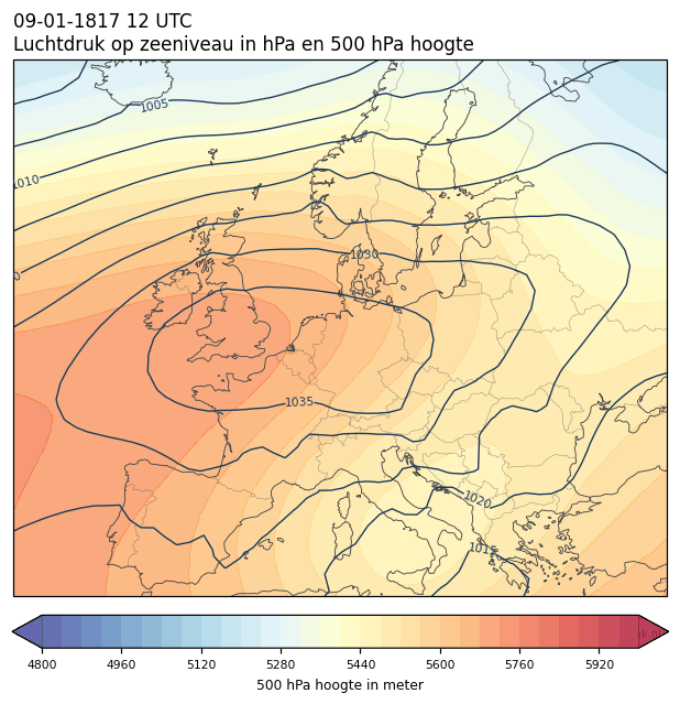 Weerkaart van 9 januari 1817 om 12 UTC