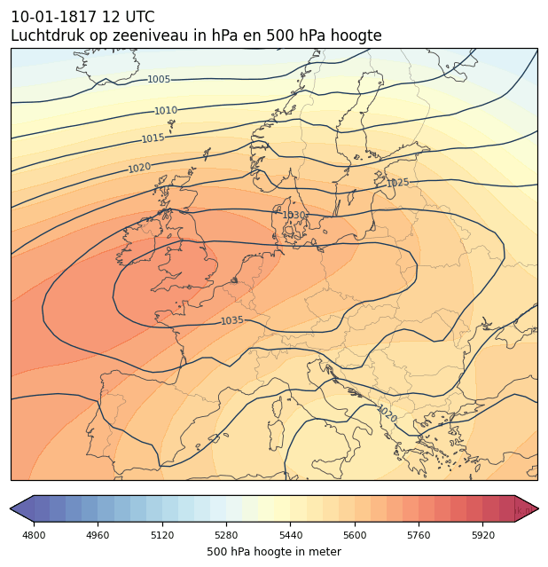 Weerkaart van 10 januari 1817 om 12 UTC