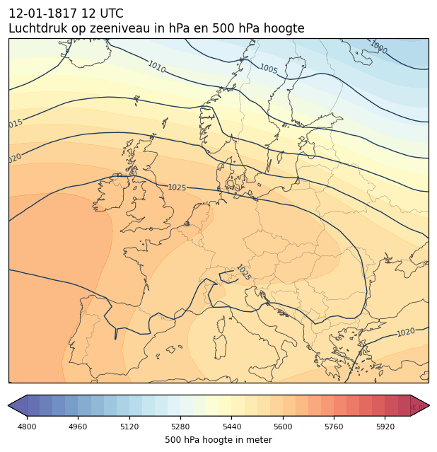 Weerkaart van 12 januari 1817 om 12 UTC