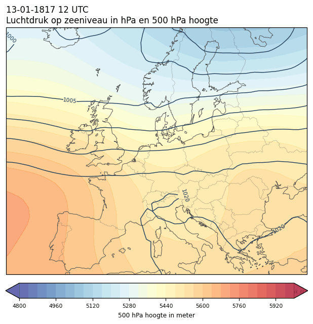 Weerkaart van 13 januari 1817 om 12 UTC