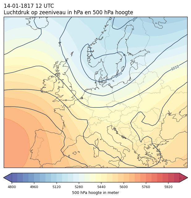 Weerkaart van 14 januari 1817 om 12 UTC