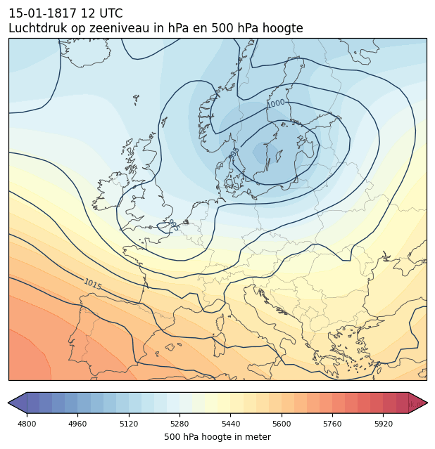 Weerkaart van 15 januari 1817 om 12 UTC