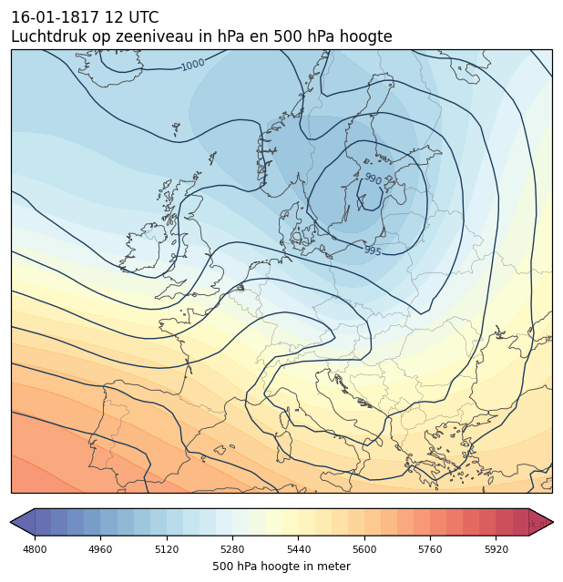 Weerkaart van 16 januari 1817 om 12 UTC