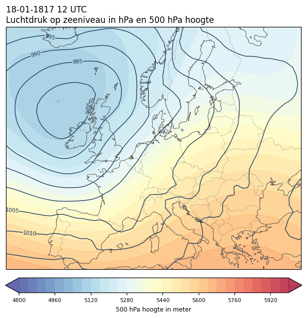 Weerkaart van 18 januari 1817 om 12 UTC