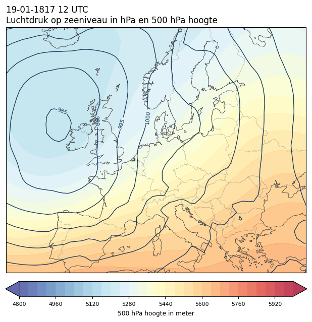 Weerkaart van 19 januari 1817 om 12 UTC