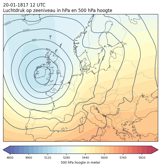 Weerkaart van 20 januari 1817 om 12 UTC