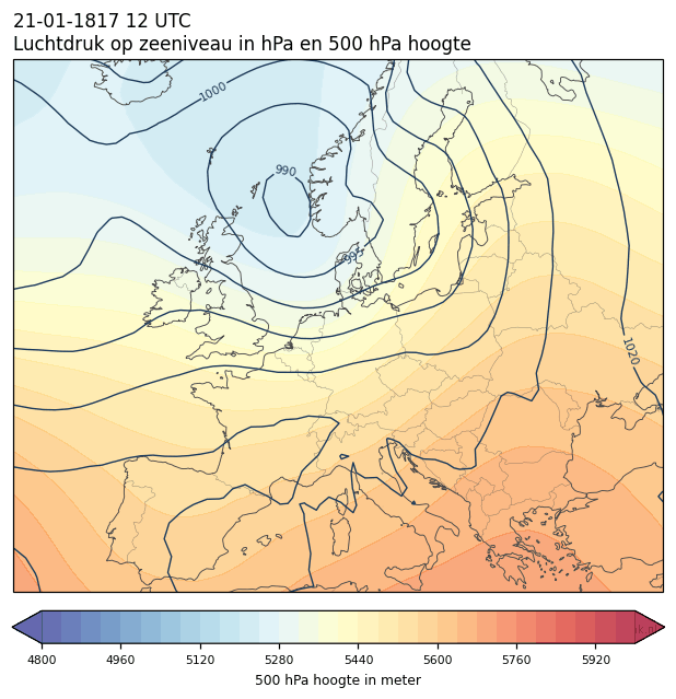 Weerkaart van 21 januari 1817 om 12 UTC