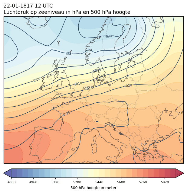 Weerkaart van 22 januari 1817 om 12 UTC
