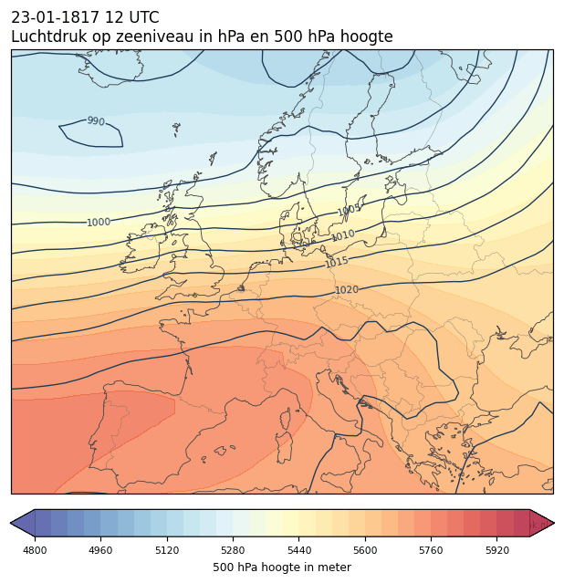 Weerkaart van 23 januari 1817 om 12 UTC