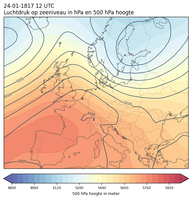 Weerkaart van 24 januari 1817 om 12 UTC
