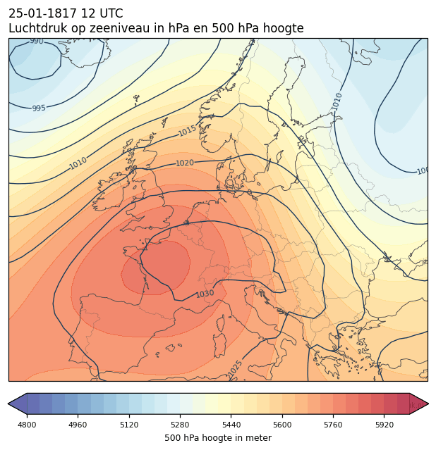 Weerkaart van 25 januari 1817 om 12 UTC