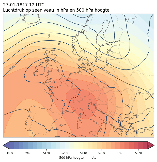 Weerkaart van 27 januari 1817 om 12 UTC