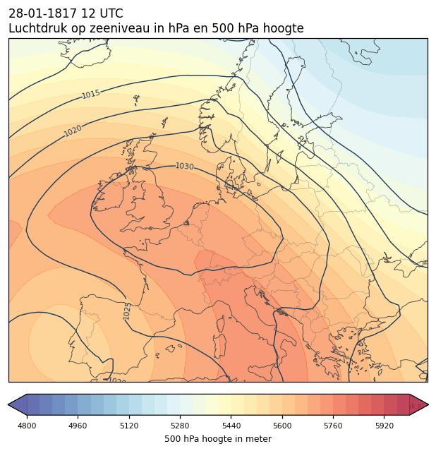 Weerkaart van 28 januari 1817 om 12 UTC