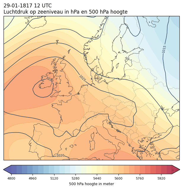 Weerkaart van 29 januari 1817 om 12 UTC