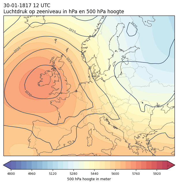 Weerkaart van 30 januari 1817 om 12 UTC