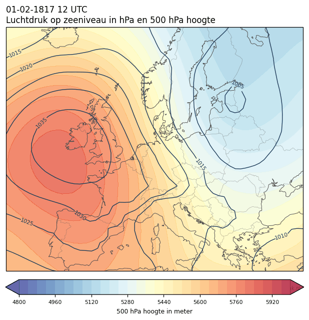 Weerkaart van 1 februari 1817 om 12 UTC