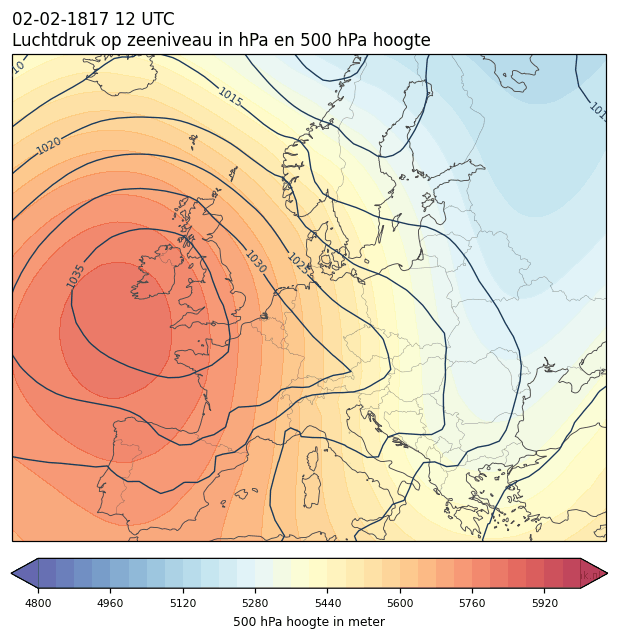 Weerkaart van 2 februari 1817 om 12 UTC