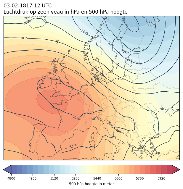 Weerkaart van 3 februari 1817 om 12 UTC