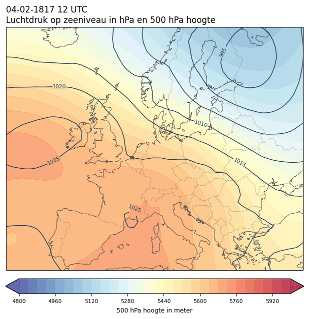 Weerkaart van 4 februari 1817 om 12 UTC