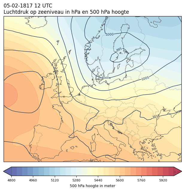 Weerkaart van 5 februari 1817 om 12 UTC