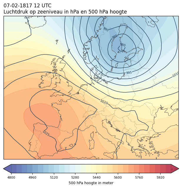 Weerkaart van 7 februari 1817 om 12 UTC