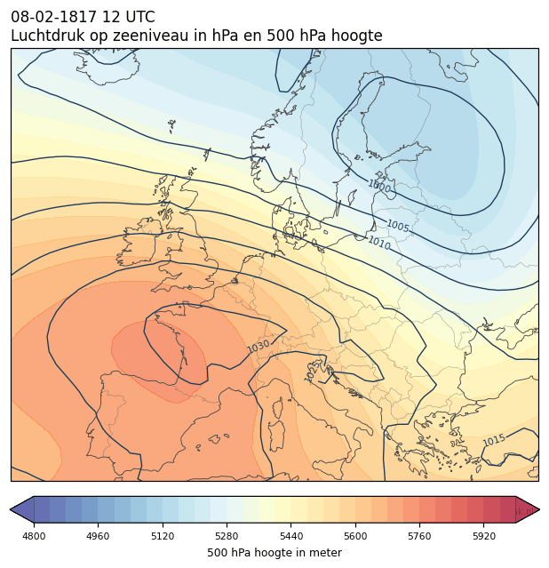 Weerkaart van 8 februari 1817 om 12 UTC