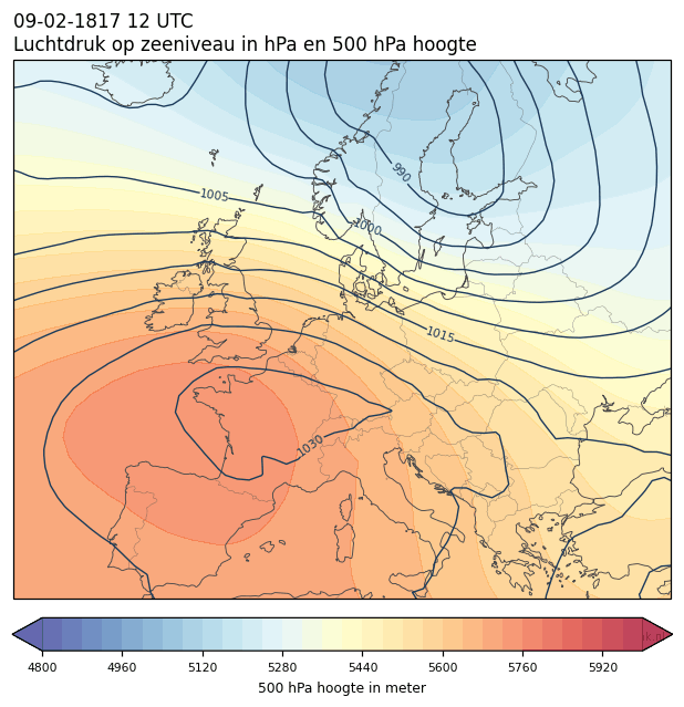 Weerkaart van 9 februari 1817 om 12 UTC