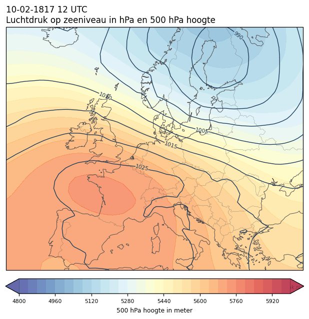 Weerkaart van 10 februari 1817 om 12 UTC