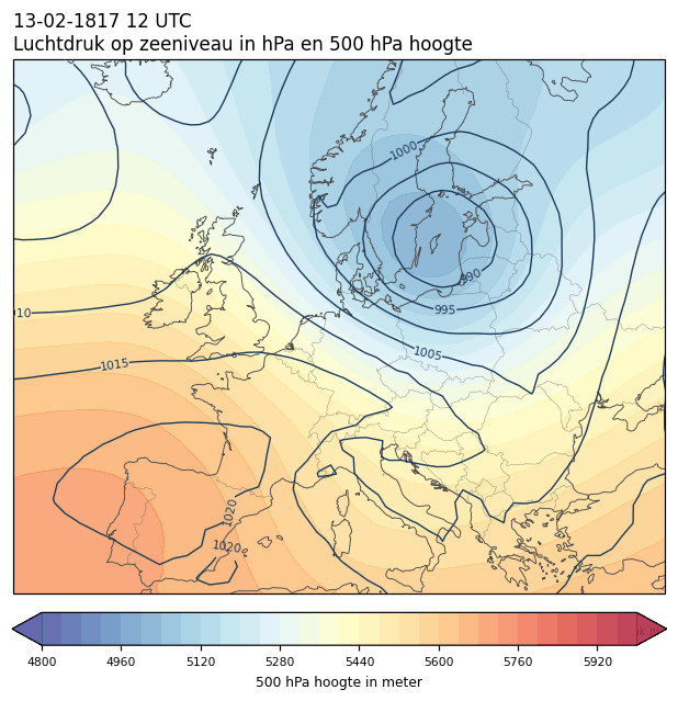 Weerkaart van 13 februari 1817 om 12 UTC
