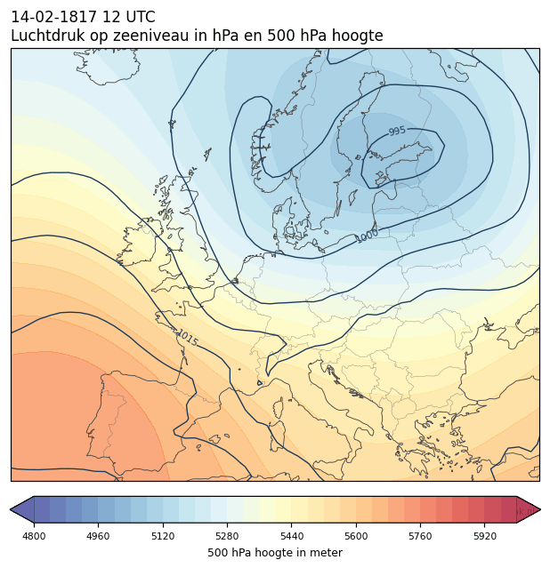 Weerkaart van 14 februari 1817 om 12 UTC
